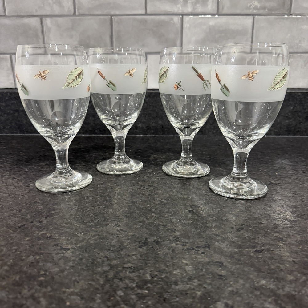 Four (4) Pfaltzgraff Naturewood Frosted Glass Goblets - 7" Tall - 14 Fluid Ounce